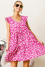 Load image into Gallery viewer, BiBi Leopard Cap Sleeve Tiered Mini Dress
