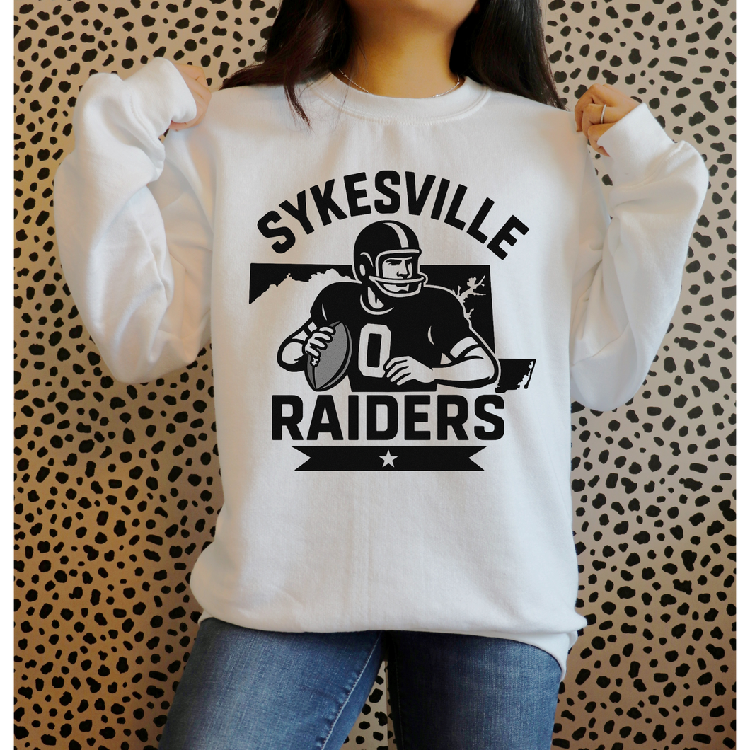 Sykesville Raiders vintage-  tee, long sleeve, hoodie, crewneck-white