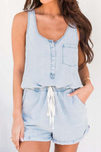 Load image into Gallery viewer, Pocketed Half Button Sleeveless Denim Romper
