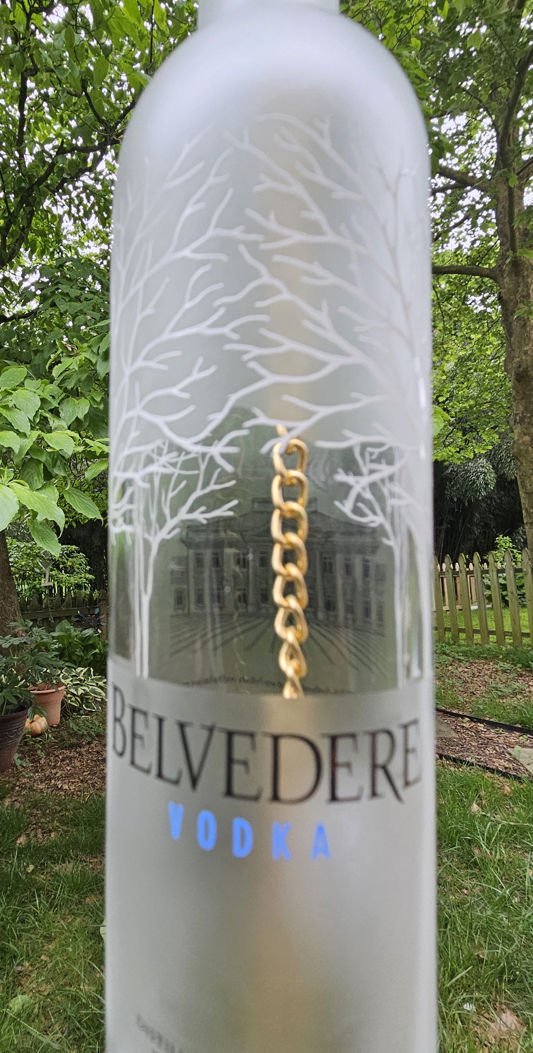 Upcycled Small Belvdere Vodka Bottle Wind Chime - Cascading