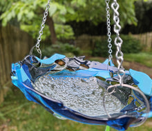 Load image into Gallery viewer, Fused Glass Hanging Bird Feeder/Bath - Shades of Blue
