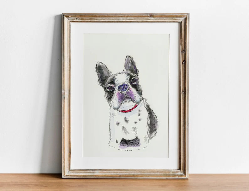 Boston Terrier dog watercolor 8x10 print