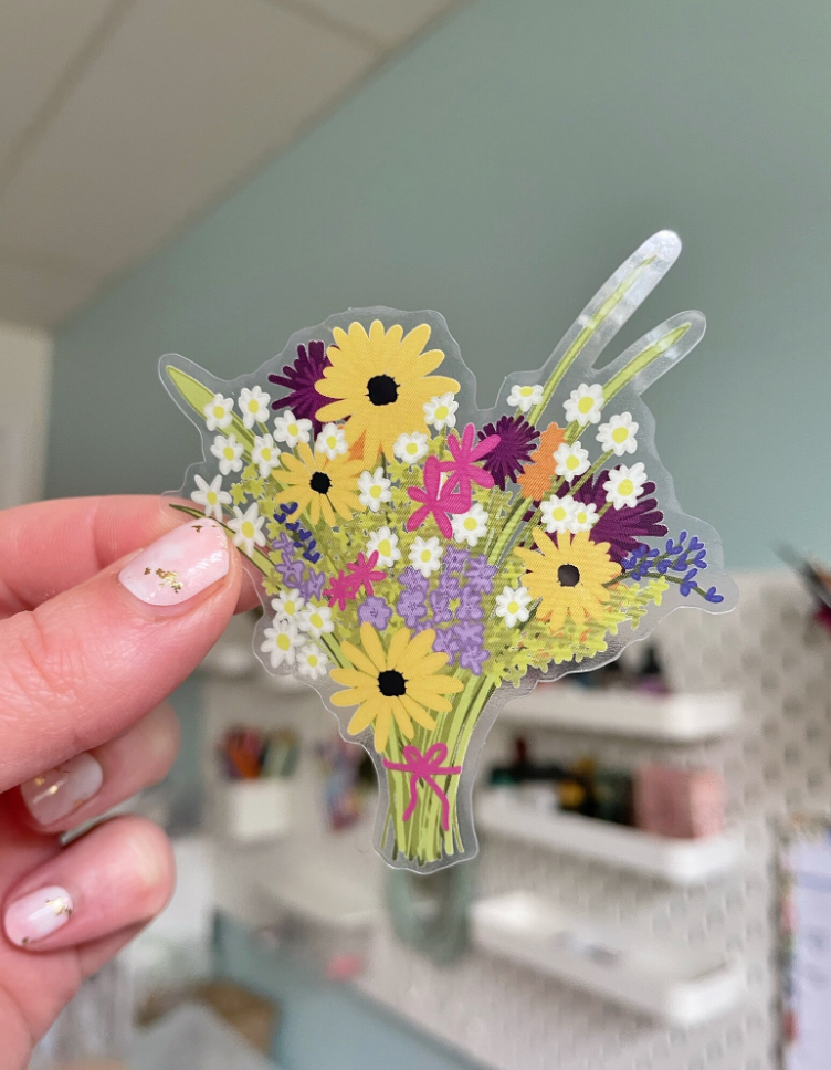 Wildflower Bouquet Sticker | Colorful Floral Sticker | Flower Sticker with Clear Back