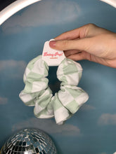 Load image into Gallery viewer, Sage Green Checkerboard Scrunchie | Fall Scrunchie
