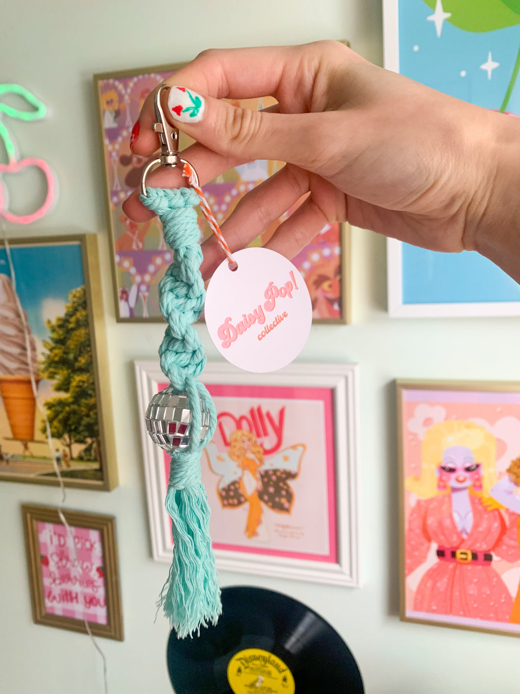 Silver Disco Ball Keychain | Macrame Keychain | Retro Keychain