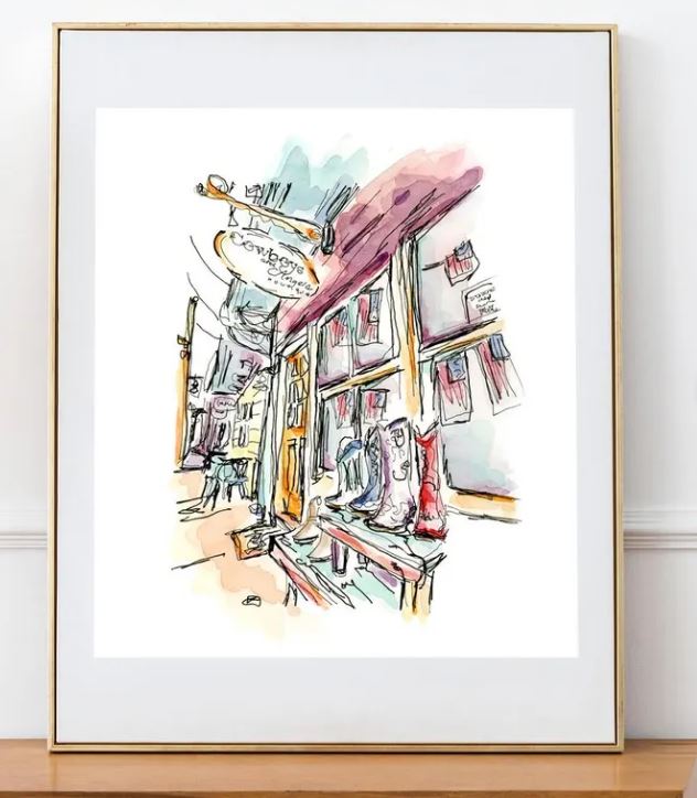 Cowboy and Angels Boutique Watercolor Print 8x10 print
