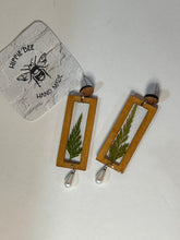 Load image into Gallery viewer, Wooden fern and pearl stud chandelier earrings
