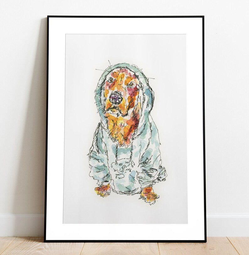 Golden Retriever Wearing Sweatshirt watercolor 5x7