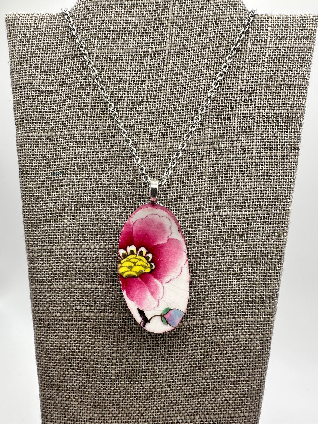 Pink Daisy Oval #2 Necklace