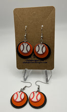 Load image into Gallery viewer, Orange and Black Baseball Faux Leather Earrings
