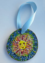 Load image into Gallery viewer, Hand Painted Wooden Ornament - Sun Illustration
