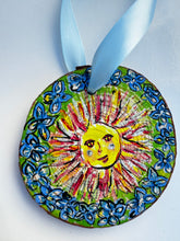 Load image into Gallery viewer, Hand Painted Wooden Ornament - Sun Illustration
