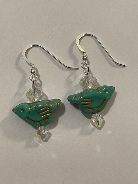 Sterling Silver Crystal Bird Earrings