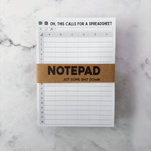 Load image into Gallery viewer, Oh, This Calls For A Spreadsheet Excel Notepad 5x7
