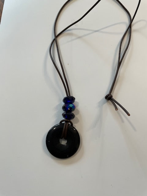 Gemstone and Leather Cord Necklace