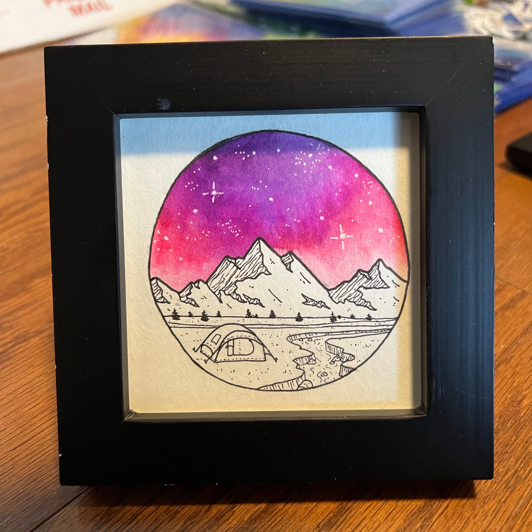 Pink Sky Camping: Original Art 4x4”