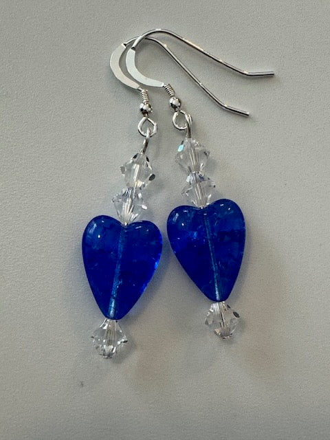 Crackle Blue Hearts Earrings