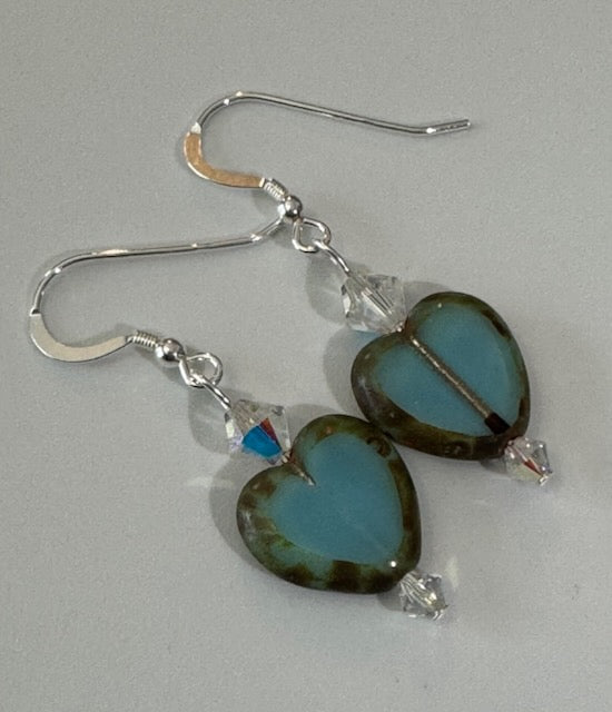 Blue and Green Heart Earrings