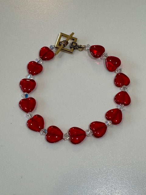 Glass hearts and Swarovski 7.25 in.