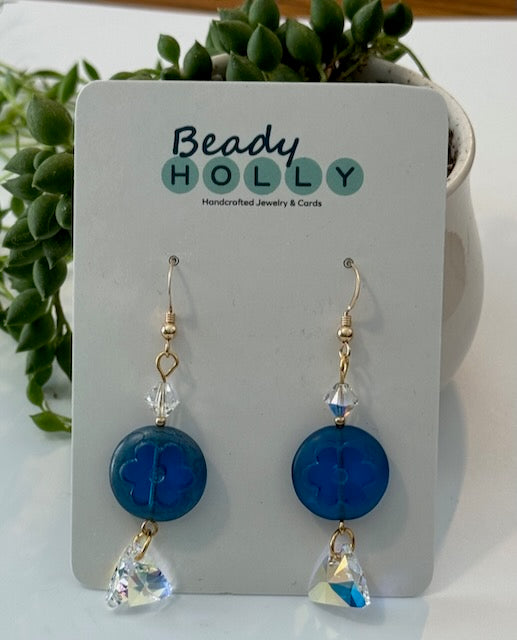 Glass Flower and Triangle Dangle Earrings