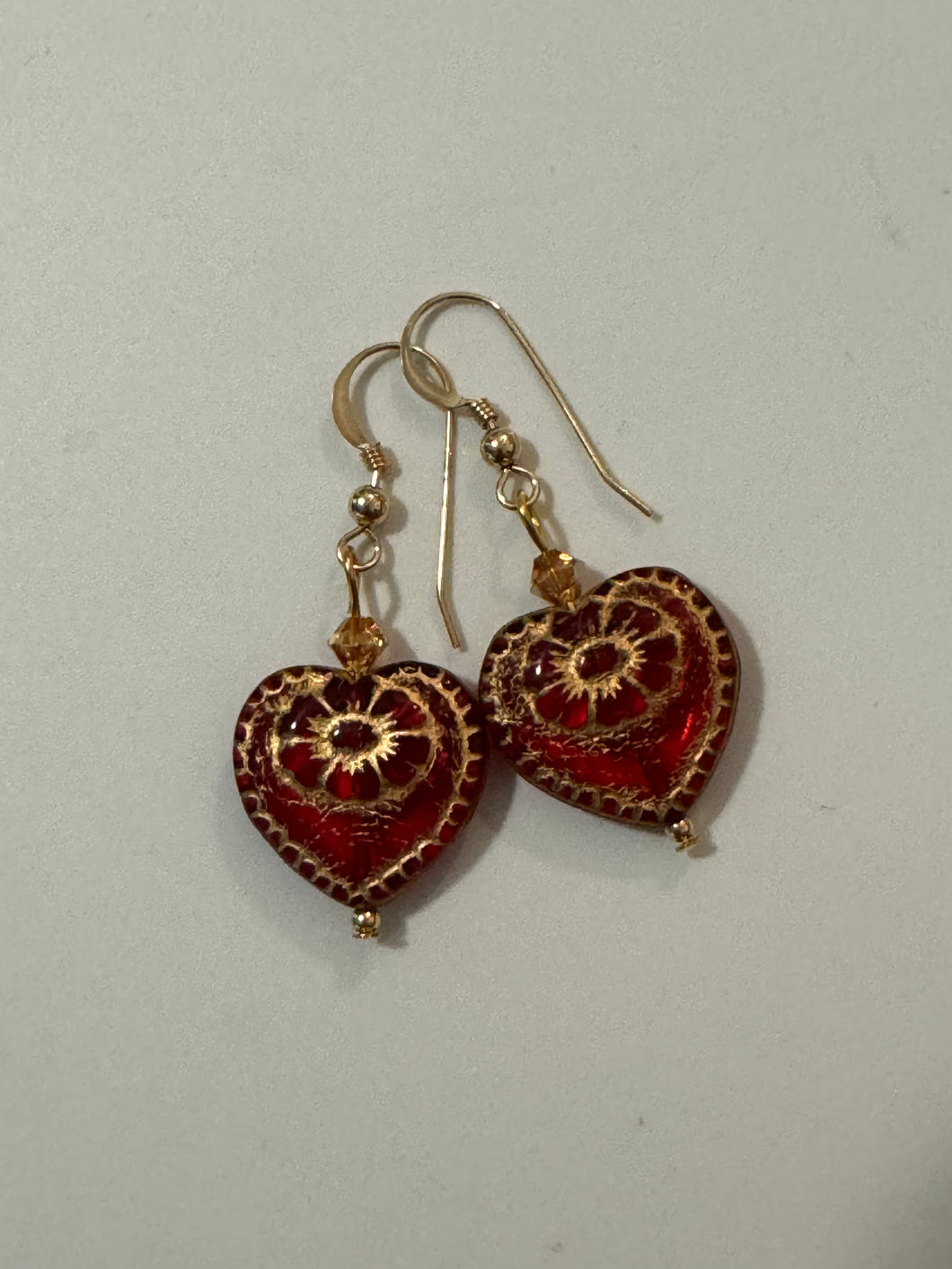 Red Glass Heart Earrings