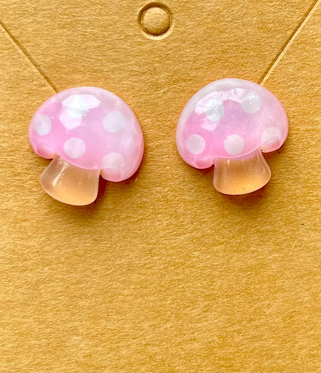Pink Mushroom Stud Earrings