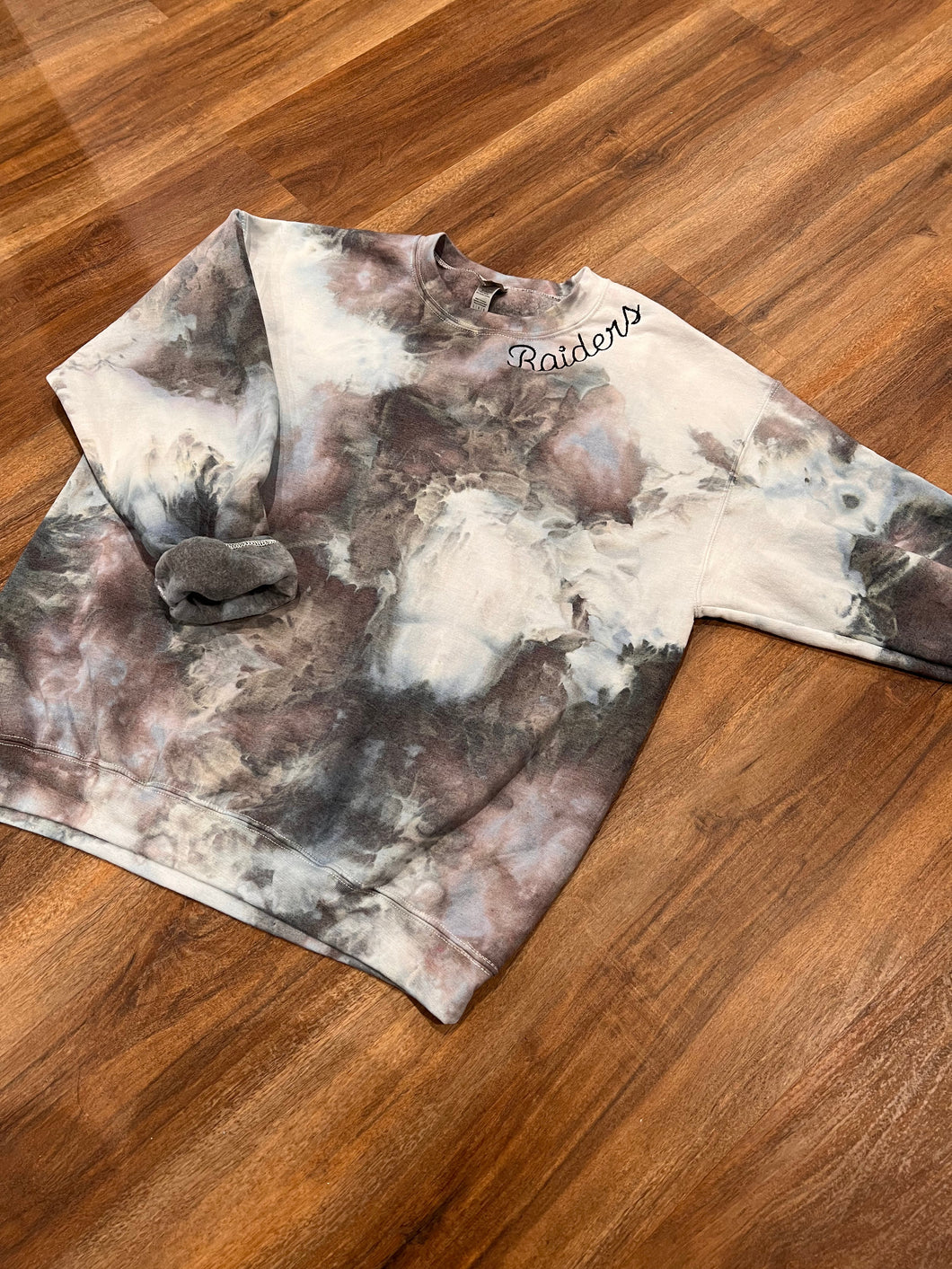 Raiders embroidered tie dye crew neck with name/#- PRE ORDER