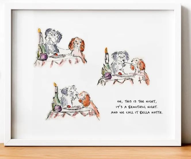 Disney Lady and the Tramp Watercolor Collage Art Print 8x10 print