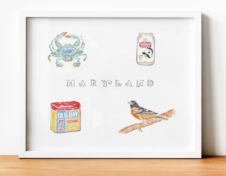 Maryland 4 icon watercolor 8x10 print