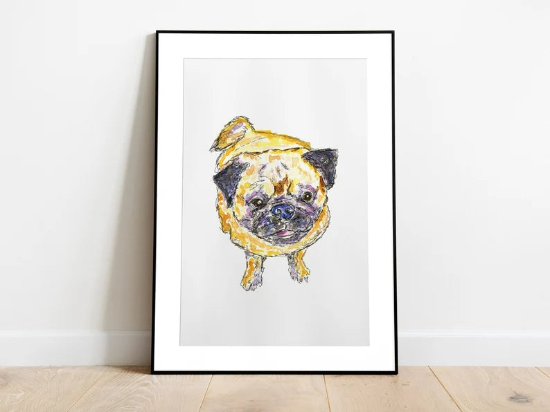 Pug dog watercolor 5x7