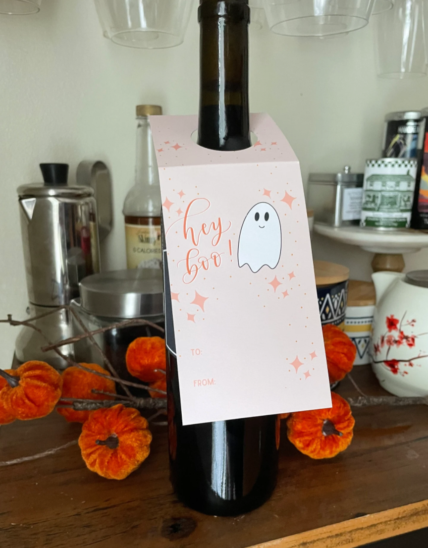 Hey Boo Wine Bottle Gift Tags Set of Three