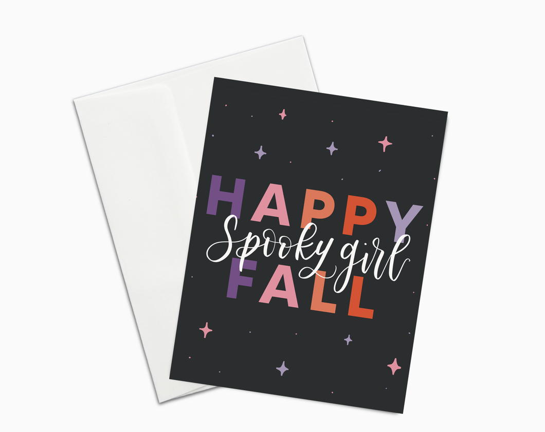 Happy Spooky Girl Fall Card, Halloween Card, Spooky Season Card, Fall Card, Halloween Card for Friend, Bestie, Cute Funny Fall Card