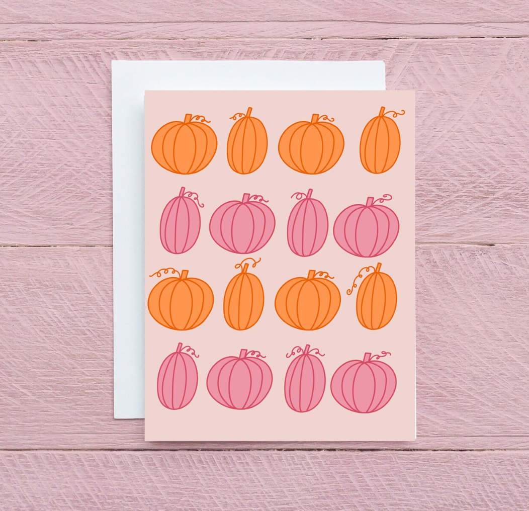 Pumpkin Card - Fall Card - Fall Greeting Card - Pink Pumpkin - Simple Fall Card