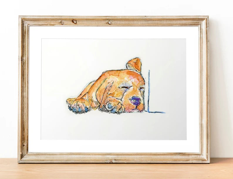 Sleeping puppy watercolor 5x7 print