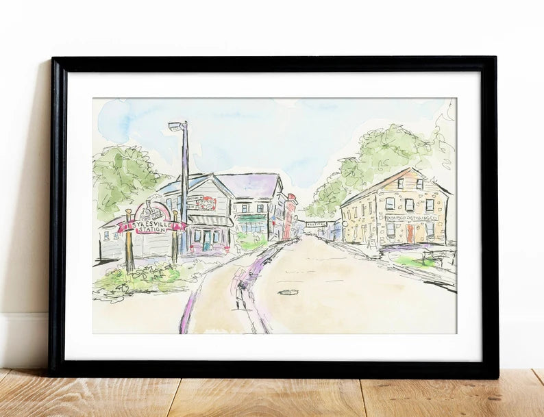 Main Street Sykesville watercolor 5x7