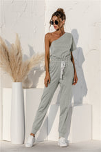 Load image into Gallery viewer, Single Shoulder Short Sleeve Jumpsuit
