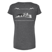 Load image into Gallery viewer, Charcoal gray ladies fit scoop neck tee- Banneker fire station 55th anniversary shirt
