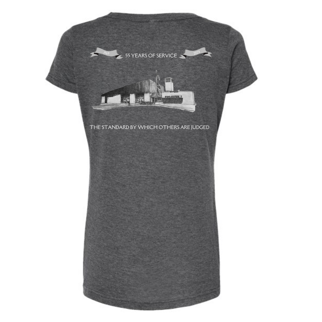 Charcoal gray ladies fit scoop neck tee- Banneker fire station 55th anniversary shirt