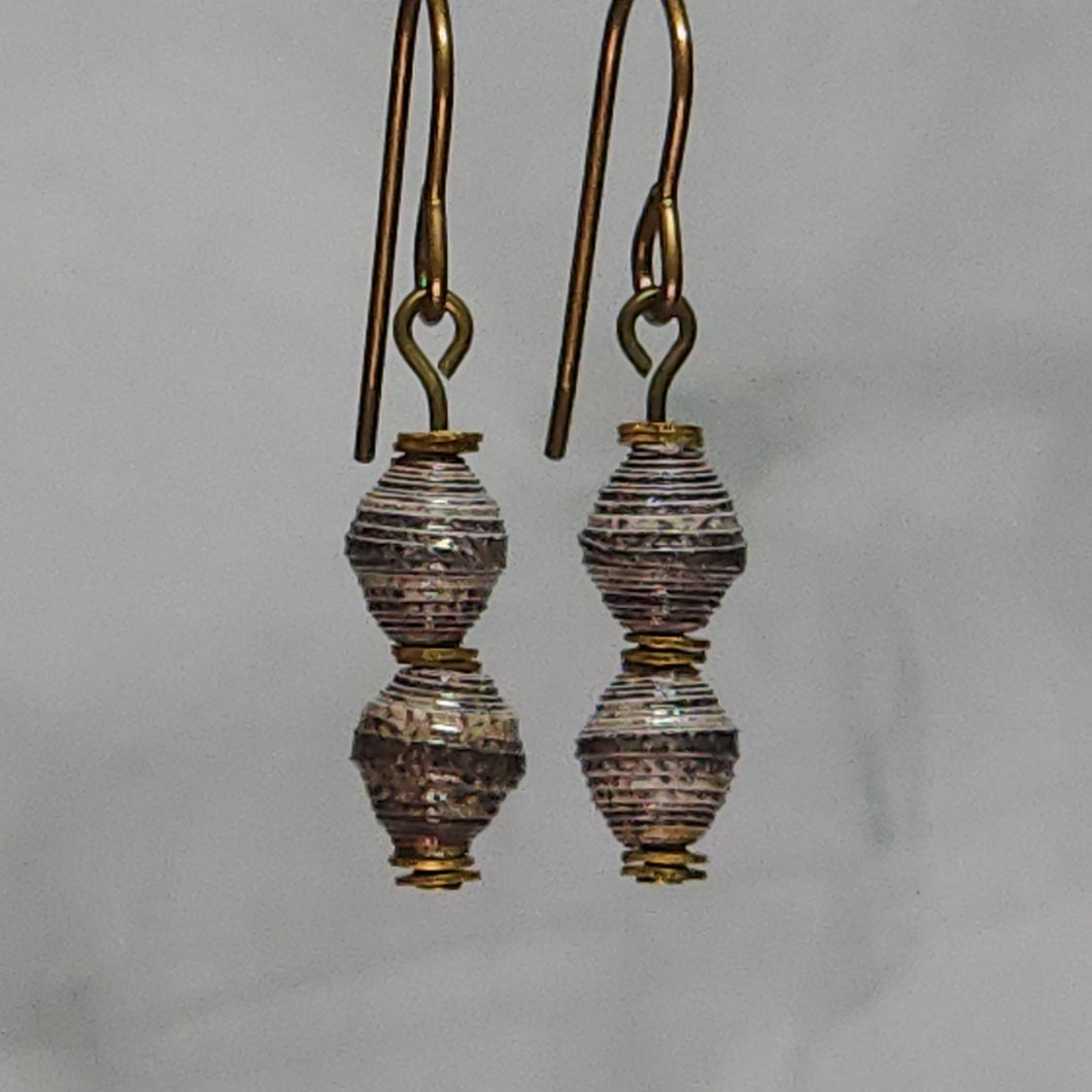 Black Multi Double Stack Paper Bead Earrings - 1-5/8