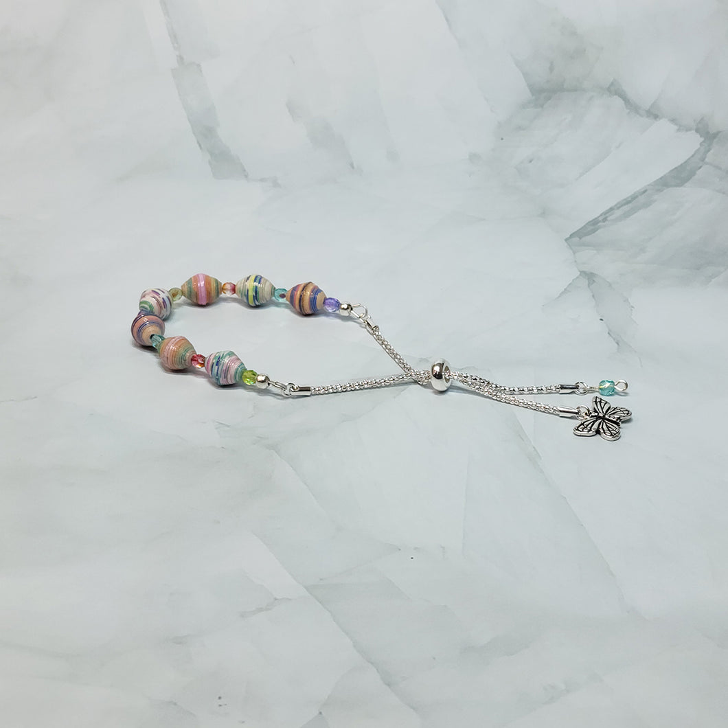 Butterfly Bracelet w/ butterfly charm and silicon adjustable slider bead