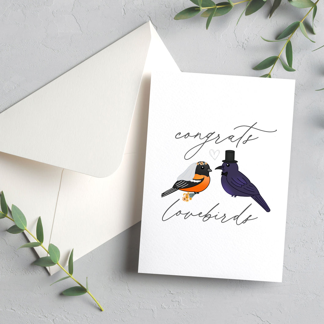 Congrats Lovebirds Blank Wedding/Greeting Card
