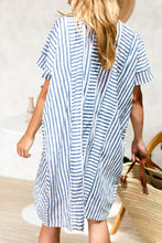 Load image into Gallery viewer, Striped Notched Short Sleeve Mini Dress
