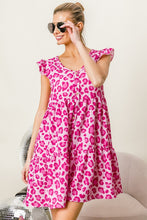 Load image into Gallery viewer, BiBi Leopard Cap Sleeve Tiered Mini Dress
