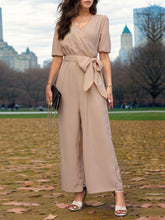 Load image into Gallery viewer, Tied Short Sleeve Wide Leg Jumpsuit
