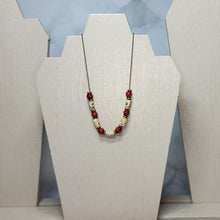 Load image into Gallery viewer, Sheet Music and Red Paper Bead Antiqued Copper Tiny Ball Chain Necklace - 17&quot; w/ 3&quot; chain extender
