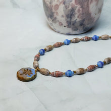 Load image into Gallery viewer, Dragonfly Coin Paper Bead Necklace - 17&quot; with 2&quot; chain extender
