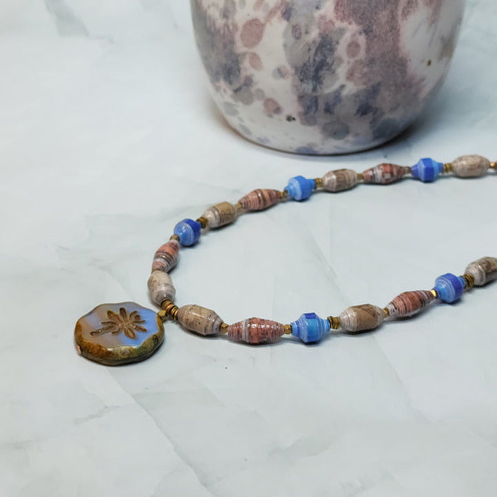 Dragonfly Coin Paper Bead Necklace - 17