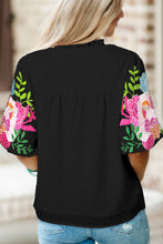 Load image into Gallery viewer, Embroidered Notched Puff Sleeve Blouse
