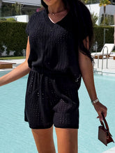 Load image into Gallery viewer, Openwork Short Sleeve Top and Shorts Cover Up Set
