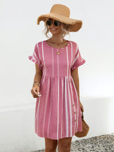 Load image into Gallery viewer, Striped Polka Dot Frill Short Sleeve Mini Dress
